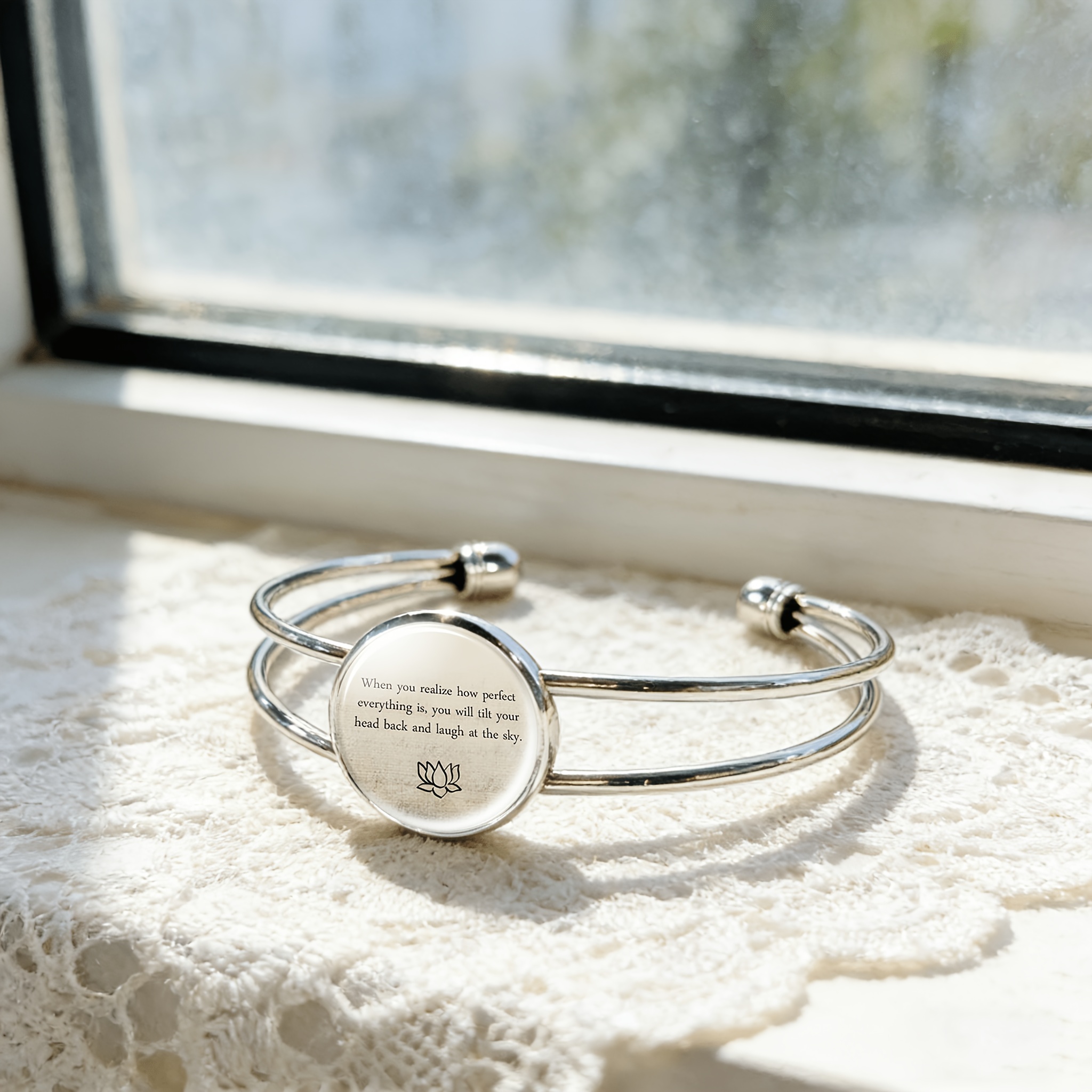 Adjustable Open Bangle Bracelet with Round Gemstone Inlay, Classic Design
